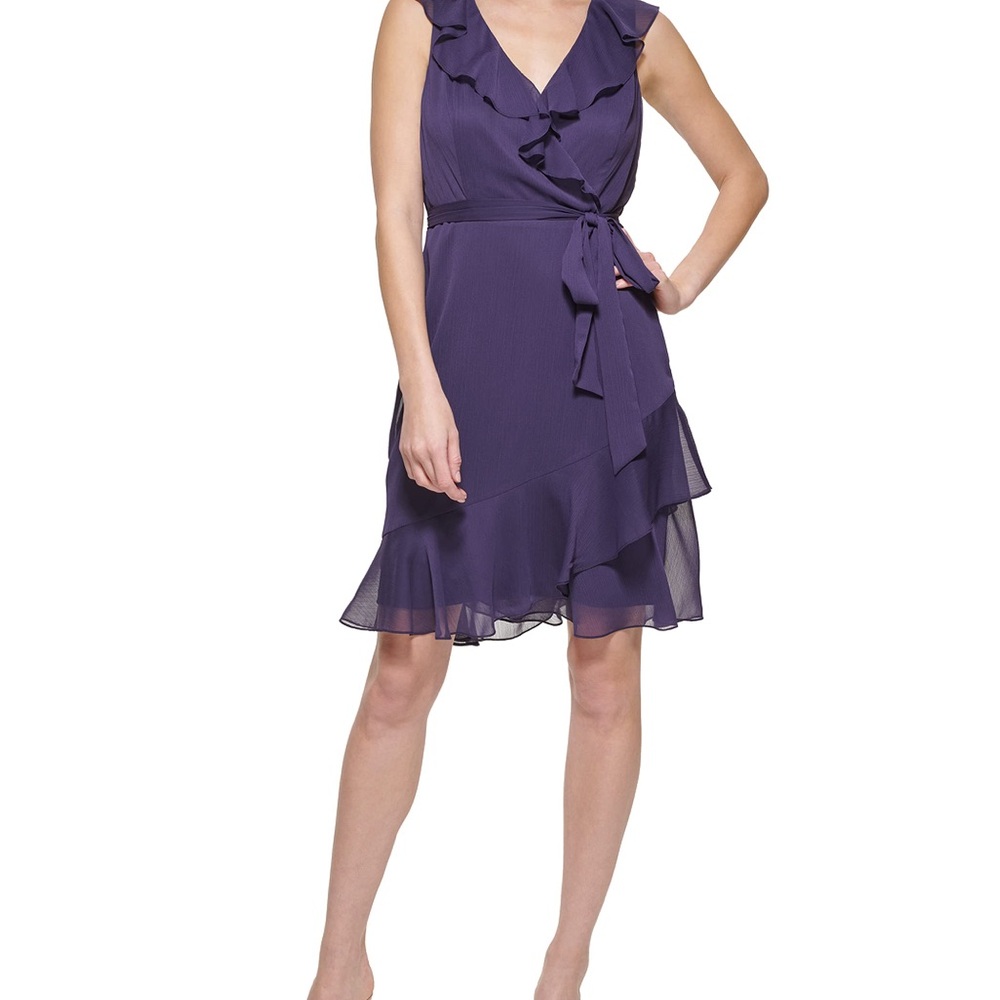 DKNY Purple Ruffle Wrap Midi Dress
